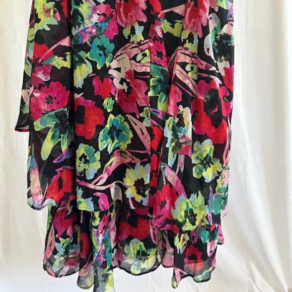 Tahari ASL Women's Plus 24W bright floral wrap front dress with ruffled skirt - Picture 4 of 13